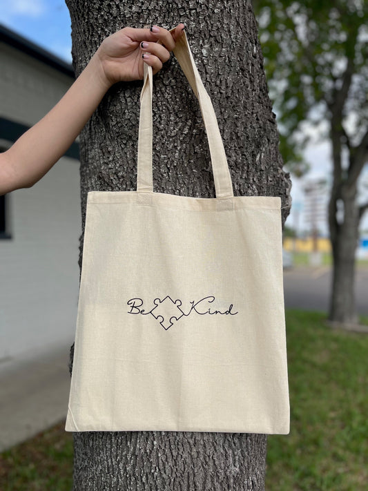 Be Kind Puzzle EMBROIDERED Tote Bag